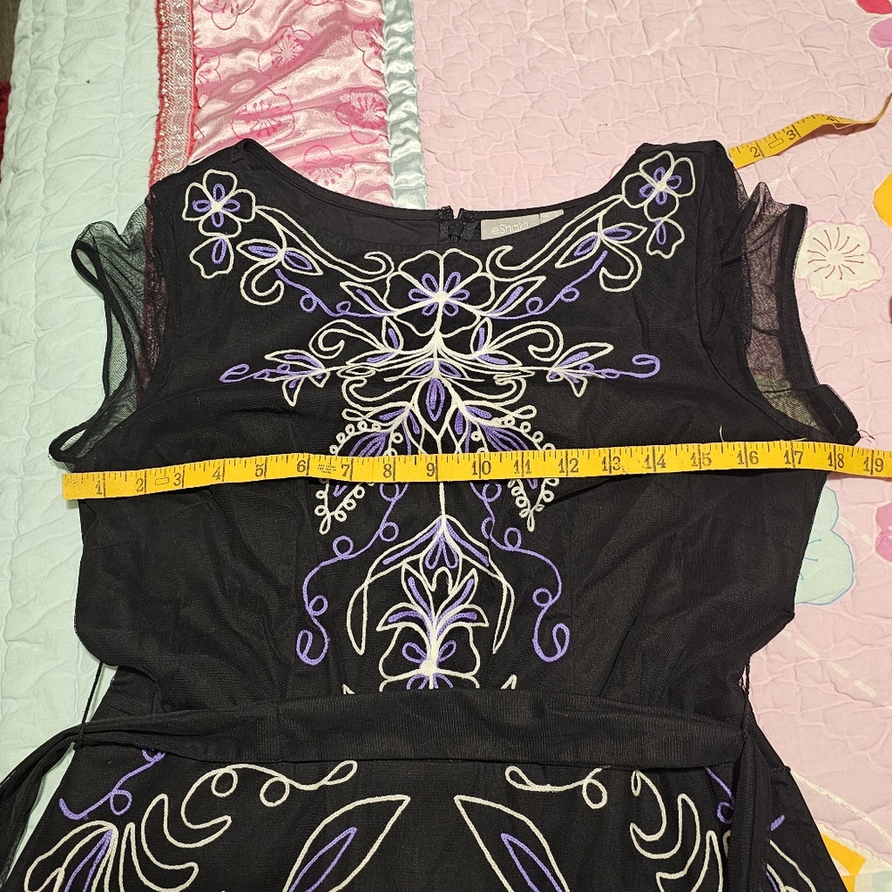 Eshakti Filigree Embroidery Embelished Tulle Overlay Poplin Dress Size 8 Pockets - Picture 12 of 15